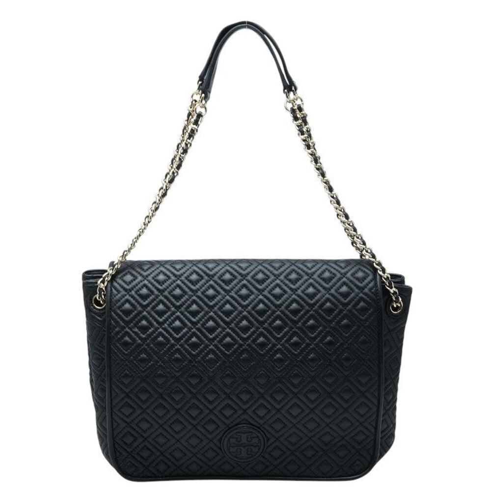 Tory Burch Logo Quilted Chain Shoulder Bag Black